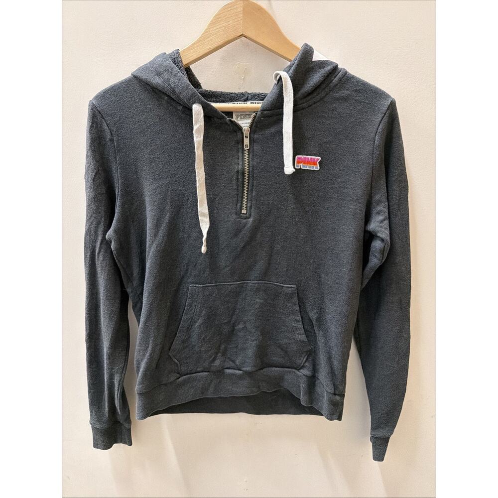 Pink Victoria’s Secret Gray Hoodie Sweatshirt 1/4 Zip S/P